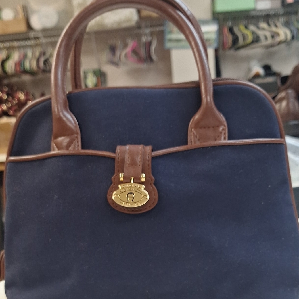 Vintage Etienne Aigner Bag.Navy Blue Canvas